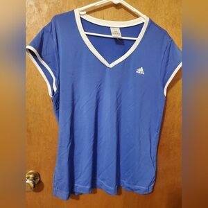 adidas V-Neck Blue Tee with White Accents